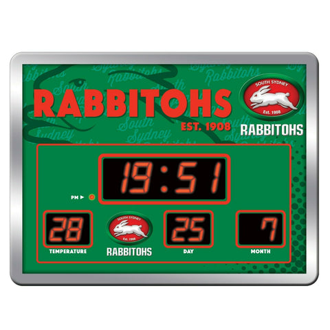 NRL LED Scoreboard Clock - South Sydney Rabbitohs - 45x33cm - Time Temp Date