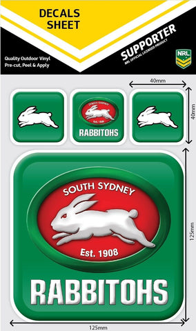 NRL App Stricker Decal Set - South Sydney Rabbitohs - 13x13CM Large 4x4CM