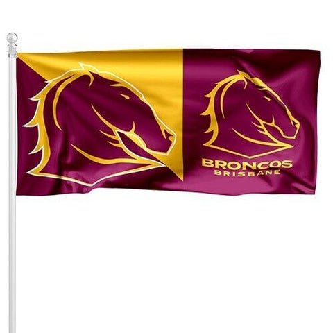 NRL Pole Flag - Brisbane Broncos - 90cm x 180cm - Steel Eyelet For Hanging