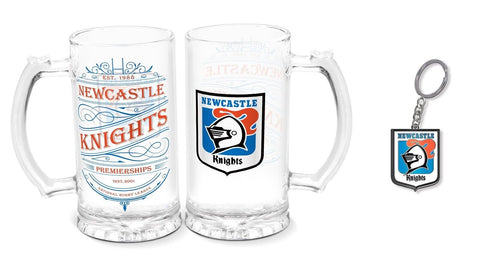NRL Stein And Enamel Keyring Set - Newcastle Knights - Drink Cup Mug