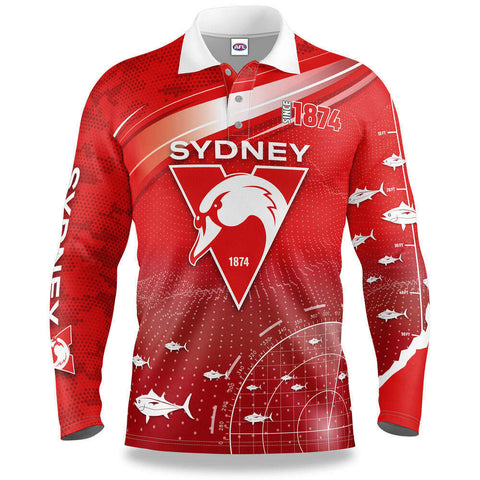 AFL Long Sleeve Fishfinder Fishing Polo Tee Shirt - Sydney Swans - Adult