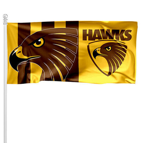 AFL Pole Flag - Hawthorn Hawks - 90cm x 180cm - Steel Eyelet For Hanging