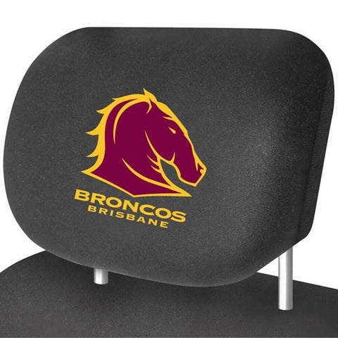 NRL Car Head Rest Cover - Brisbane Broncos - Set Of Two Covers - Universal Fit