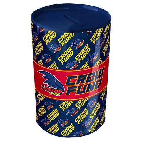 AFL Tin Money Box - Adelaide Crows -  21cm Tall x 10cm Wide
