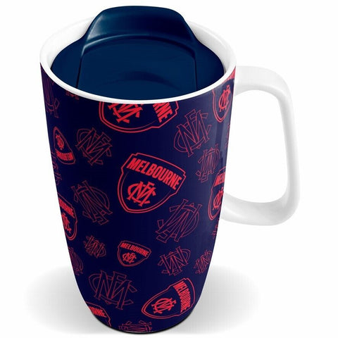 AFL Ceramic Travel Coffee Mug - Melbourne Demons - Drink Cup With Lid
