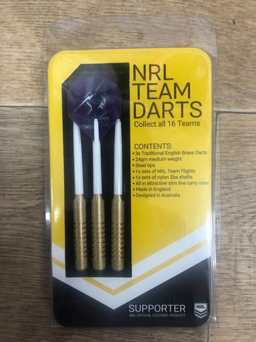 NRL Melbourne Storm Darts - Set Of 3 + Carry Case - 24 Gram Brass Dart - White