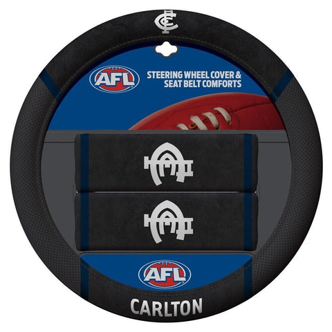 AFL Steering Wheel Cover - Seat Belt Covers - Carlton Blues - Universal Fit