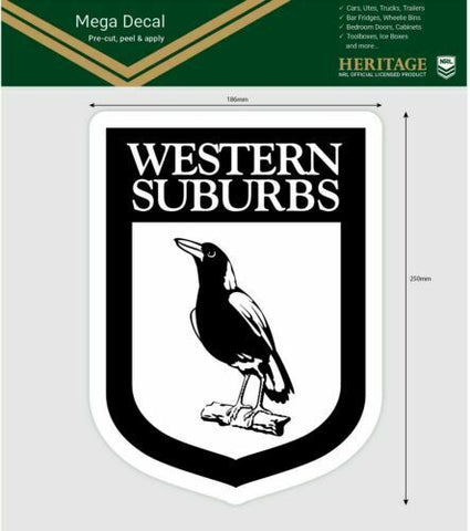 NRL Mega Heritage Decal - Western Suburbs Magpies - Car Sticker 250mm