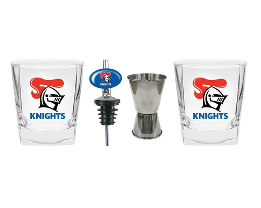 NRL 2 Spirit Glass Jigger and Pourer Set - Newcastle Knights - Gift Pack
