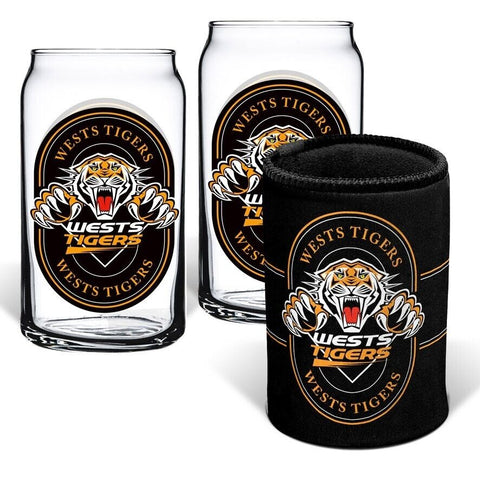 NRL Can Glass Set - West Tigers - Set of 2 Glass & Cooler