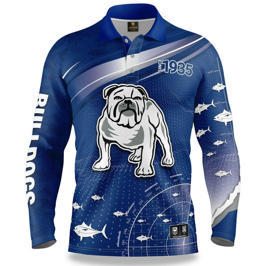 NRL Long Sleeve Fishfinder Fishing Polo Tee Shirt - Canterbury Bulldogs - YOUTH