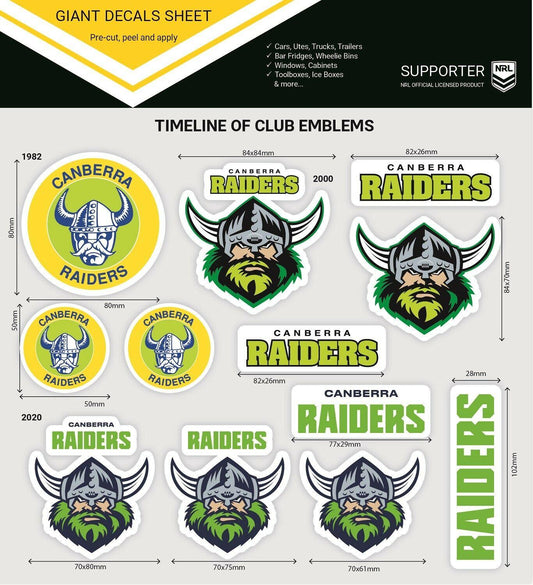 NRL Giant Decal Sheet - Canberra Raiders - Timeline Of Club Logos - Stickers