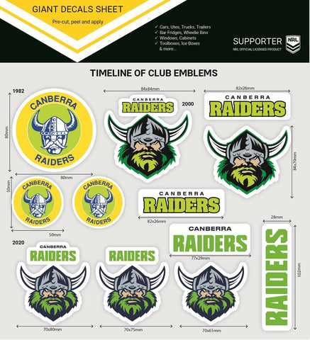 NRL Giant Decal Sheet - Canberra Raiders - Timeline Of Club Logos - Stickers