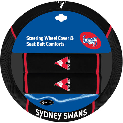 AFL Steering Wheel Cover - Seat Belt Covers - Sydney Swans - Universal Fit