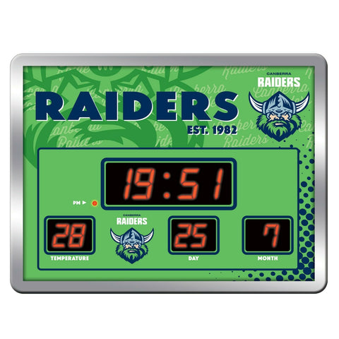 NRL LED Scoreboard Clock - Canberra Raiders - 45x33cm - Time Temp Date