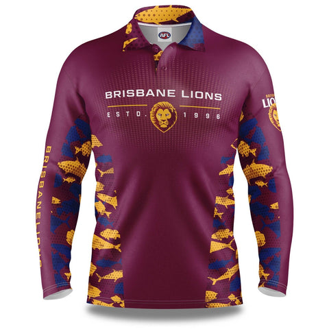 AFL Long Sleeve Reef Runner Fishing Polo Tee Shirt - Brisbane Lions - Adult