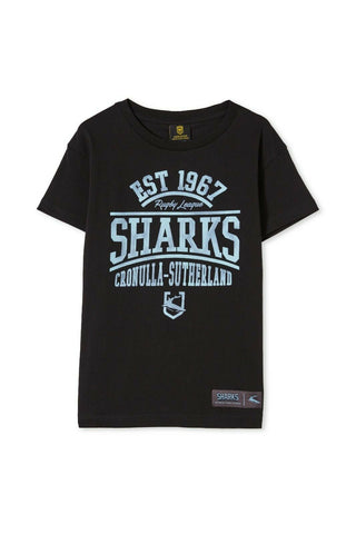 NRL Kids Distressed Flock Tee Shirt - Cronulla Sharks - Youth T-Shirt