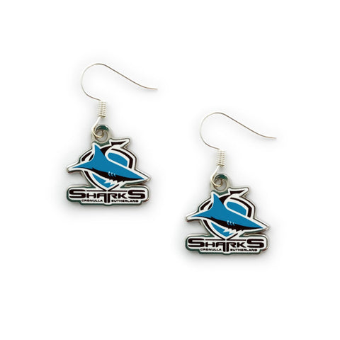 NRL Logo Metal Earrings - Cronulla Sharks - Surgical Steel - Drop Earrings