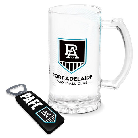 AFL Stein And Opener Set - Port Adelaide Power  - Drink Cup Mug - Retail Boxed