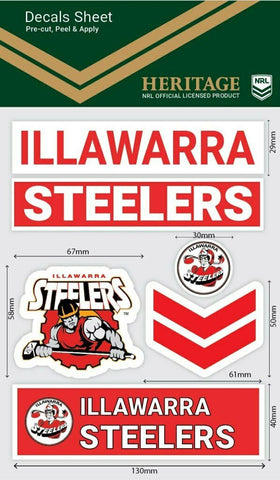 NRL Sticker Decal Sheet - Illawarra Steelers  - Stickers Wordmark - Heritage