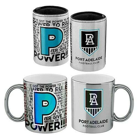 AFL Metallic Coffee Cup And Can Cooler Set - Port Adelaide Power - Mug Stubby