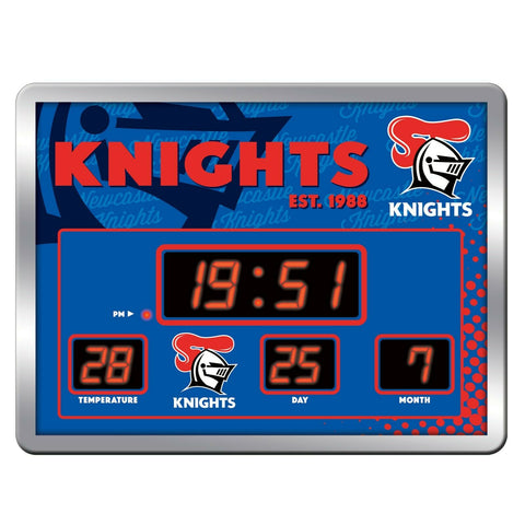 NRL LED Scoreboard Clock - Newcastle Knights - 45x33cm - Time Temp Date