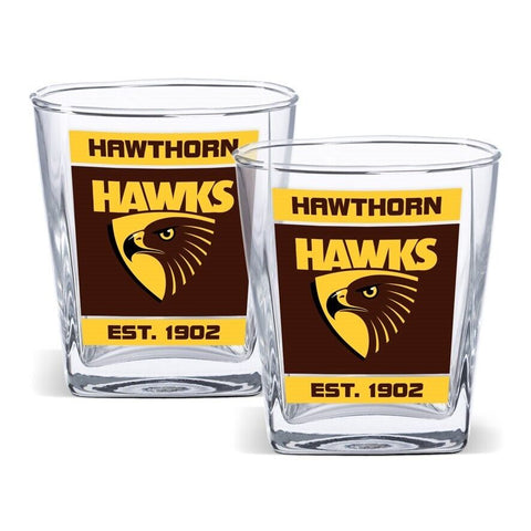 AFL Spirit Drink Glass Set Of Two - Hawthorn Hawks - New Design - 250ml Cup
