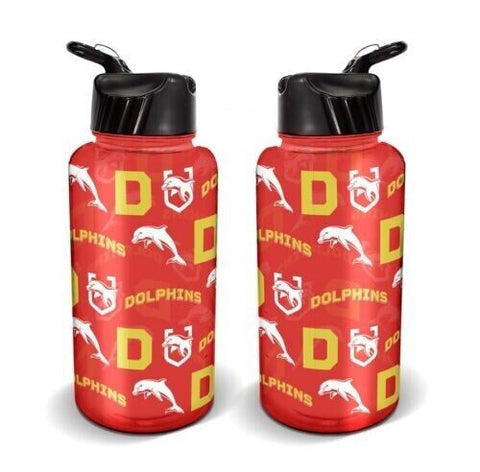 NRL Flip Drink Bottle 1L - Dolphins - BPA Free - Water Bottle