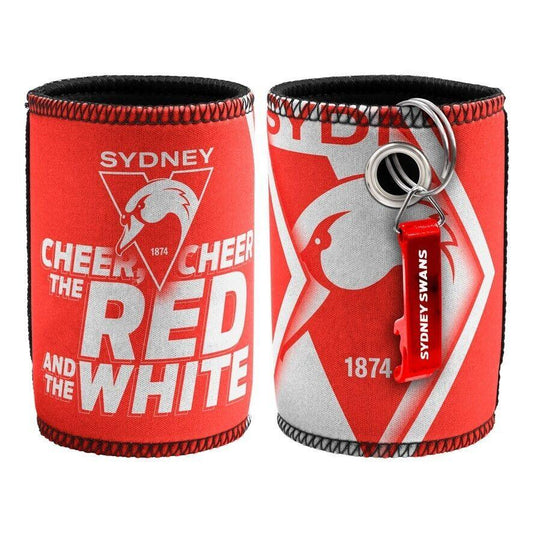 AFL Stubby Can Cooler with Bottle Opener - Sydney Swans - Rubber Base
