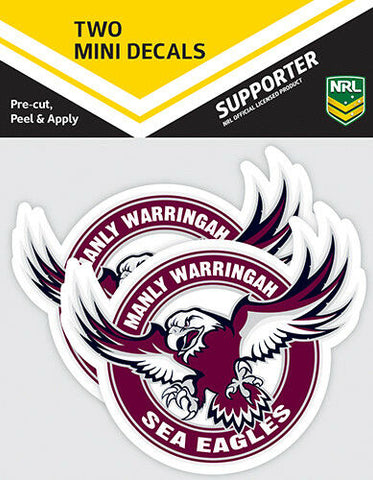 NRL Mini Decal - Manly Sea Eagles - Car Sticker Set Of 2 - 8x7cm