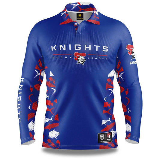 NRL Long Sleeve Reef Runner Fishing Polo Tee Shirt - Newcastle Knights - Adult