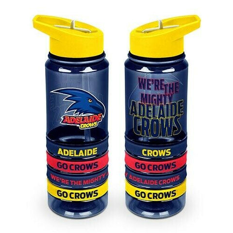 AFL Tritan Drink Water Bottle 650ml - Adelaide Crows - 4 Wrist Bands - Straw