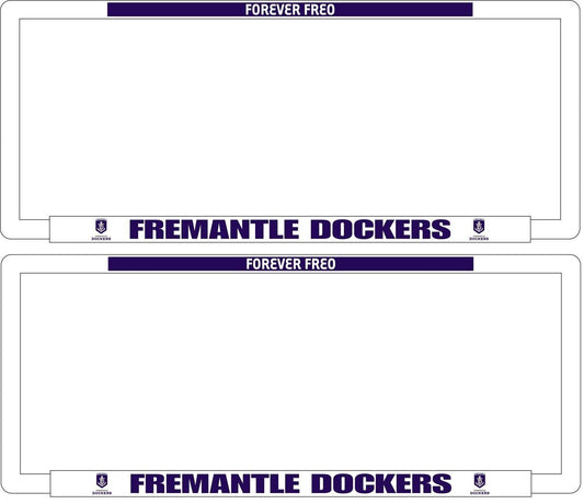 AFL Car Number Plate Frame Set Of Two - Fremantle Dockers - Front/Back