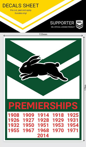 NRL Premiership History Decal - South Sydney Rabbitohs - Premier Stickers