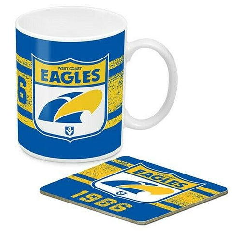 AFL Coffee Mug And Coaster - First 18 - West Coast Eagles - Ceramic Cup -