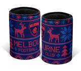 AFL Christmas Stubby Cooler - Melbourne Demons - Rubber Base - XMAS