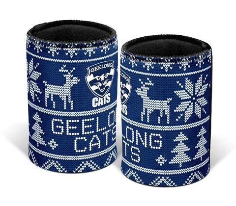 AFL Christmas Stubby Cooler - Geelong Cats - Rubber Base - XMAS