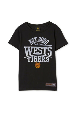 NRL Kids Distressed Flock Tee Shirt - West Tigers - Youth T-Shirt