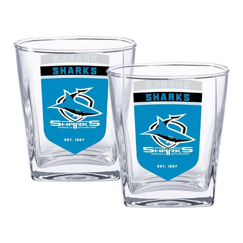 NRL Spirit Glass Set - Cronulla Sharks - 250ml Cup - Set Of Two