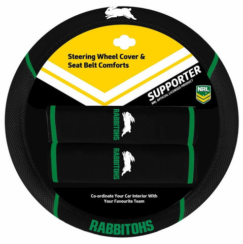 NRL Steering Wheel Cover - Seat Belt Covers - South Sydney Rabbitohs