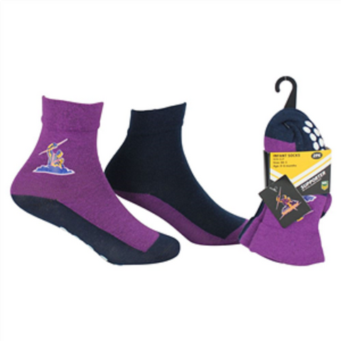 NRL Infant Socks - Melbourne Storm - Set Of Two - Non Slip - Sock