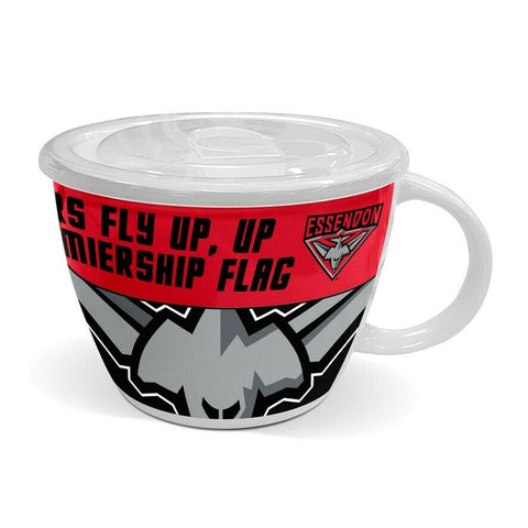 AFL Soup Mug with Lid - Essendon Bombers - Ceramic - 850mL Capacity