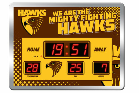 AFL LED Scoreboard Clock - Hawthorn Hawks - 45x33cm - Time Temp Date