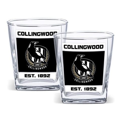 AFL Spirit Glass Set - Collingwood Magpies - 250ml Cup - Set Of Two