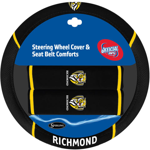 AFL Steering Wheel Cover - Seat Belt Covers - Richmond Tigers - Universal Fit