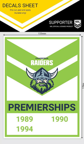 NRL Premiership History Decal - Canberra Raiders - Premier Stickers