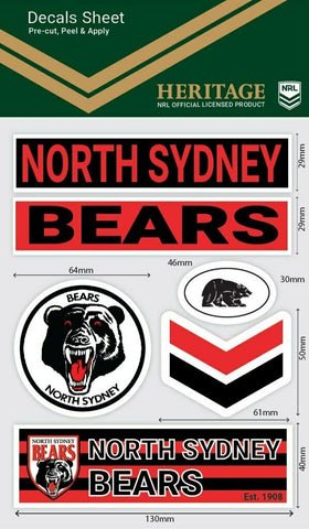 NRL Sticker Decal Sheet - North Sydney Bears - Stickers Wordmark - Heritage