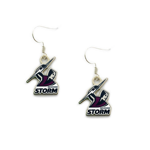 NRL Logo Metal Earrings - Melbourne Storm - Surgical Steel - Drop Earrings