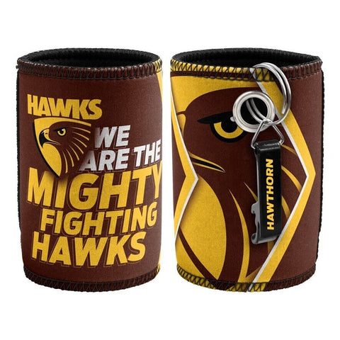 AFL Stubby Can Cooler with Bottle Opener - Hawthorn Hawks - Rubber Base