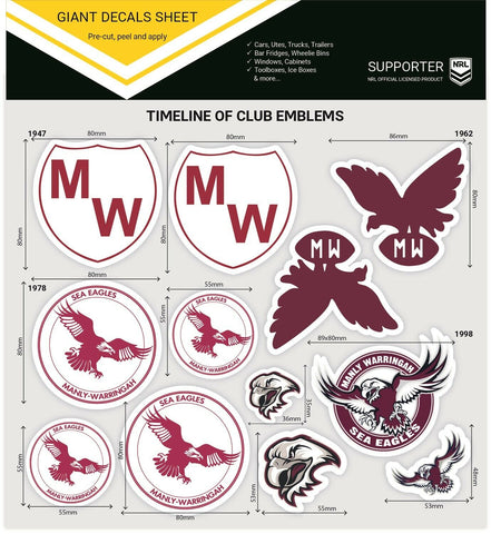 NRL Giant Decal Sheet - Manly Sea Eagles - Timeline Of Club Logos - Stickers